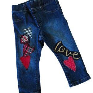 Upcycled Patchwork Jeans, Toddler Size 24 Months: Handmade Heart & Love Patches